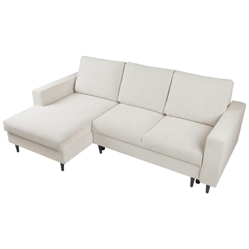 Thumbnail - Mid.you Ecksofa, Beige, Textil, Buche, Hartholz, 3-Sitzer, Füllung: Polyurethan (Pur), Silikon, Ottomane links, L-Form, ...