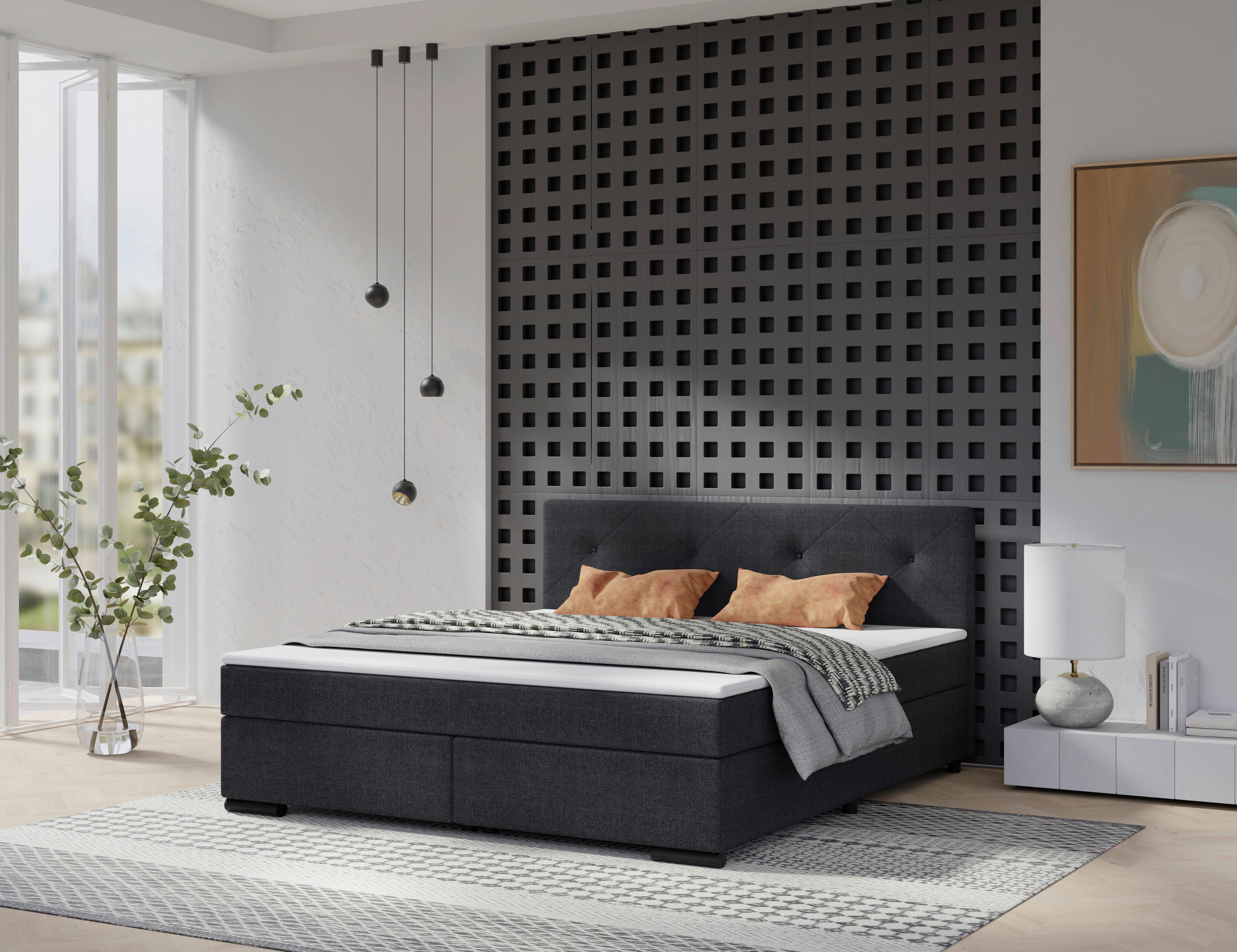BOXSPRINGBETT 160/220 cm  in Anthrazit  - Anthrazit/Beige, MODERN, Karton/Holz (160/220cm) - MID.YOU