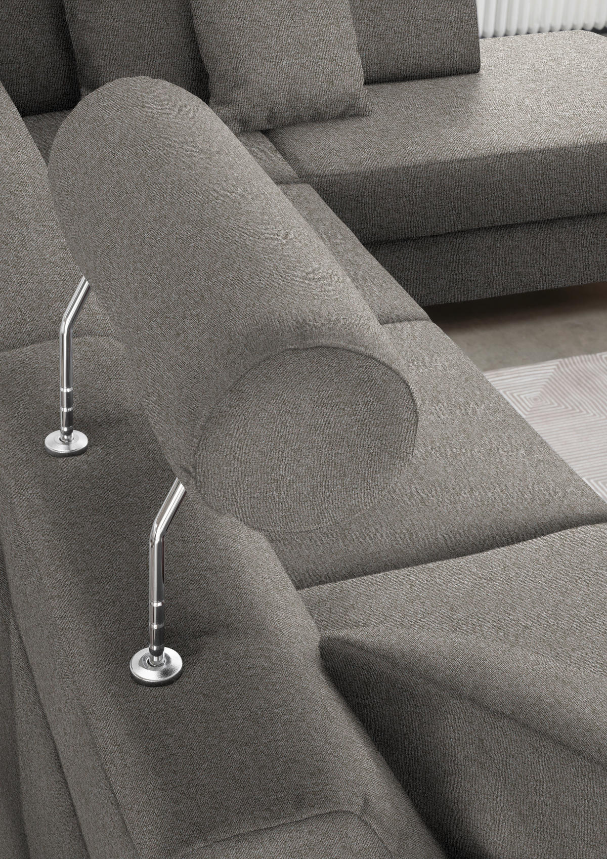 WOHNLANDSCHAFT in Webstoff Grau  - Schwarz/Grau, Design, Holz/Textil (165/296/198cm) - Xora