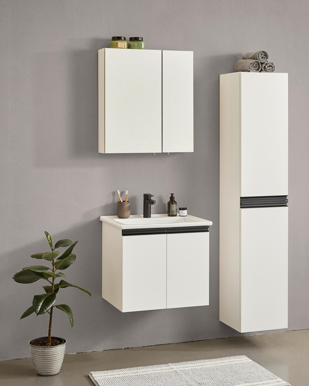 HOCHSCHRANK 41/180/41 cm  - Schwarz/Weiß, MODERN, Holzwerkstoff/Metall (41/180/41cm) - MID.YOU