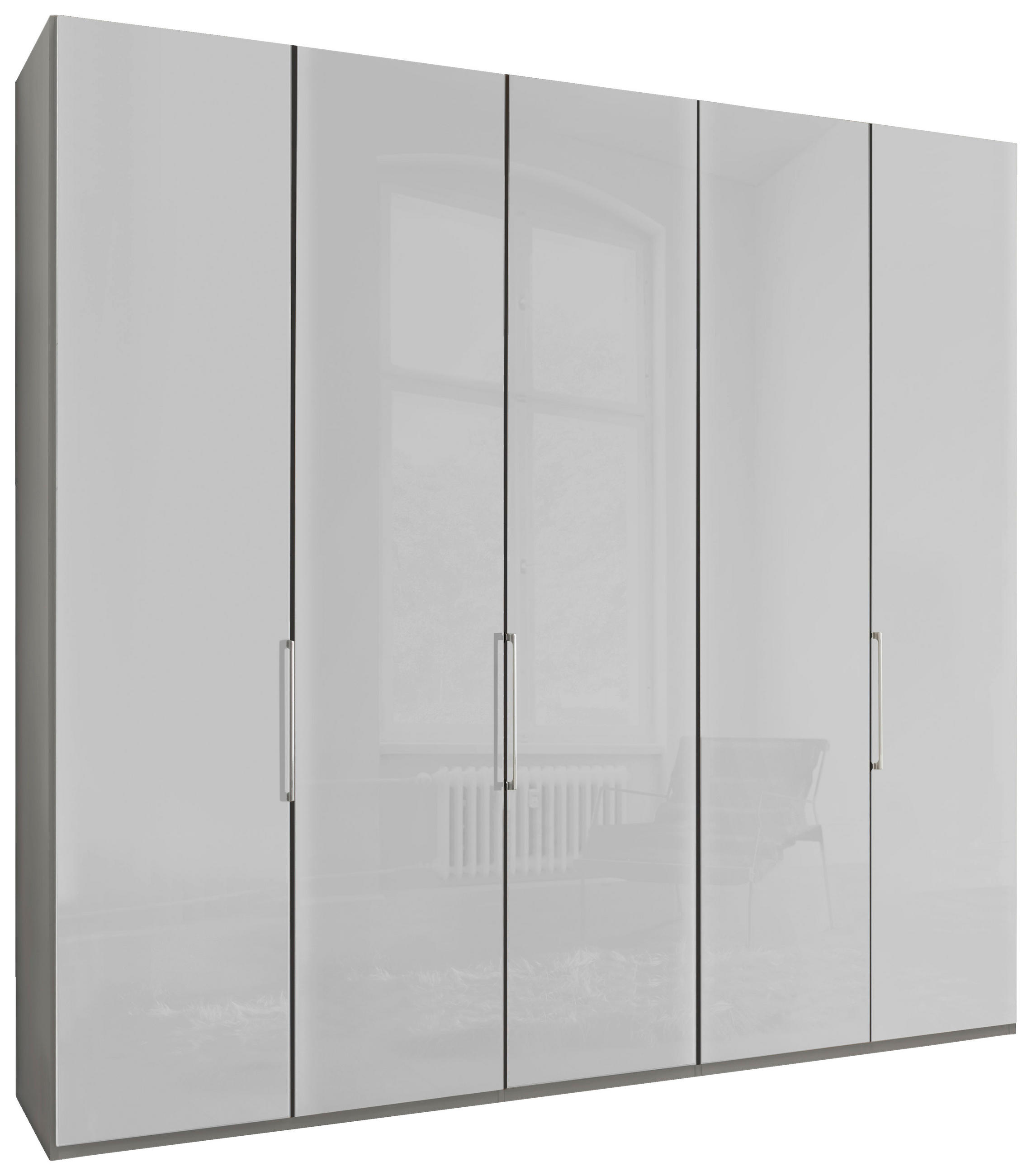 DREHTÜRENSCHRANK 250/216/58 cm 5-türig Grau, Weiß  - Chromfarben/Weiß, KONVENTIONELL, Glas/Holzwerkstoff (250/216/58cm) - Dieter Knoll