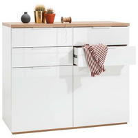 KOMMODE  in 120/102/50 cm  - Eichefarben/Weiß Hochglanz, Basics, Holzwerkstoff/Metall (120/102/50cm) - Carryhome