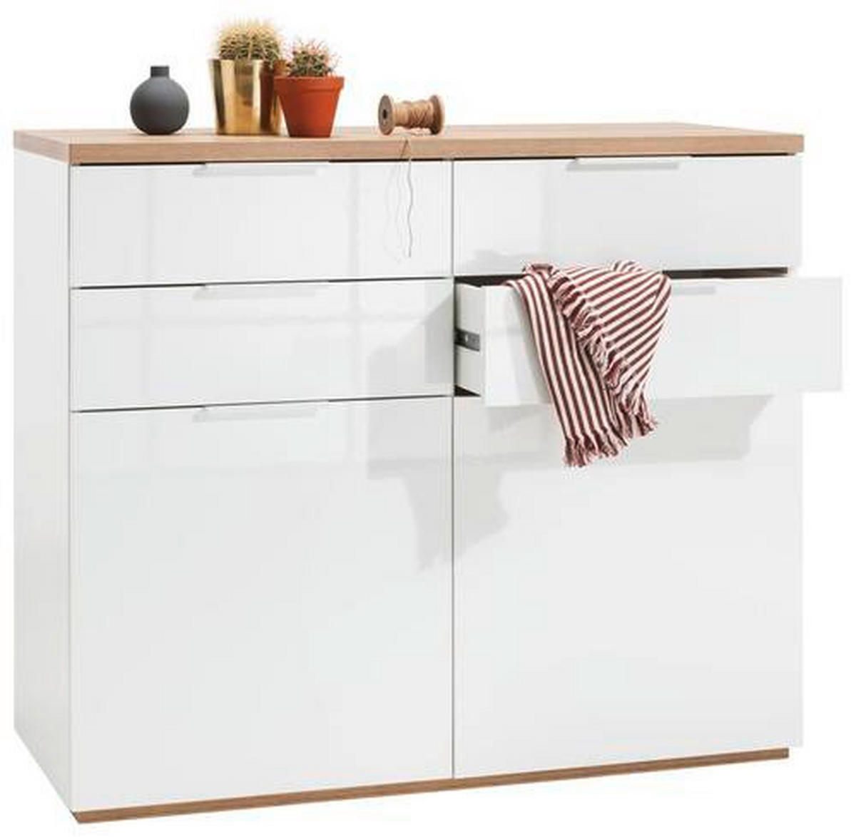 KOMMODE  in 120/102/50 cm  - Eichefarben/Weiß Hochglanz, Basics, Holzwerkstoff/Metall (120/102/50cm) - Carryhome