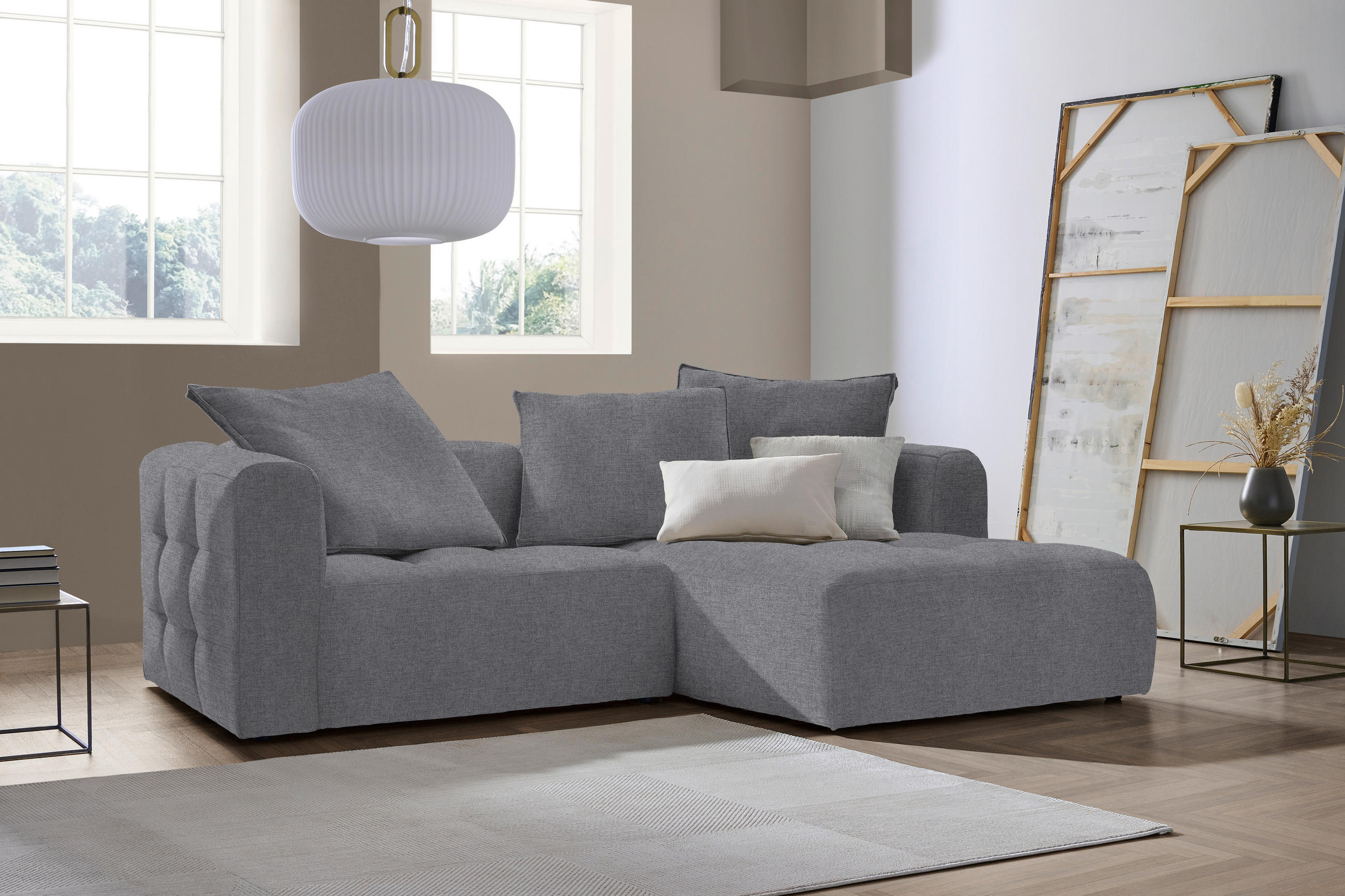 ECKSOFA in Flachgewebe Grau  - Schwarz/Grau, Lifestyle, Kunststoff/Textil (240/173cm) - Stylife