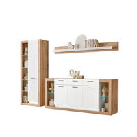 WOHNWAND 3-teilig  in Weiß, Eichefarben  298/195/43 cm    - Eichefarben/Schwarz, Design, Glas/Holzwerkstoff (298/195/43cm) - MID.YOU