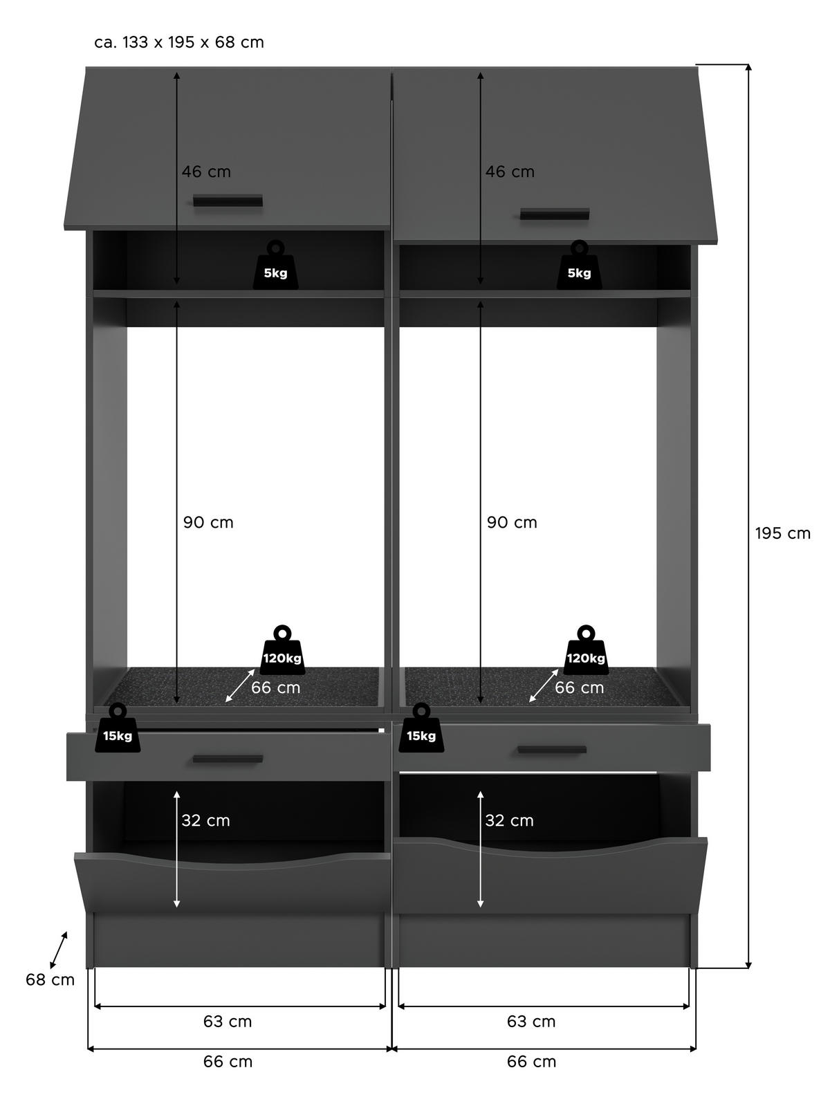 HAUSWIRTSCHAFTSRAUM 133/195/68 cm  in Anthrazit  - Anthrazit, Basics, Holzwerkstoff (133/195/68cm) - MID.YOU