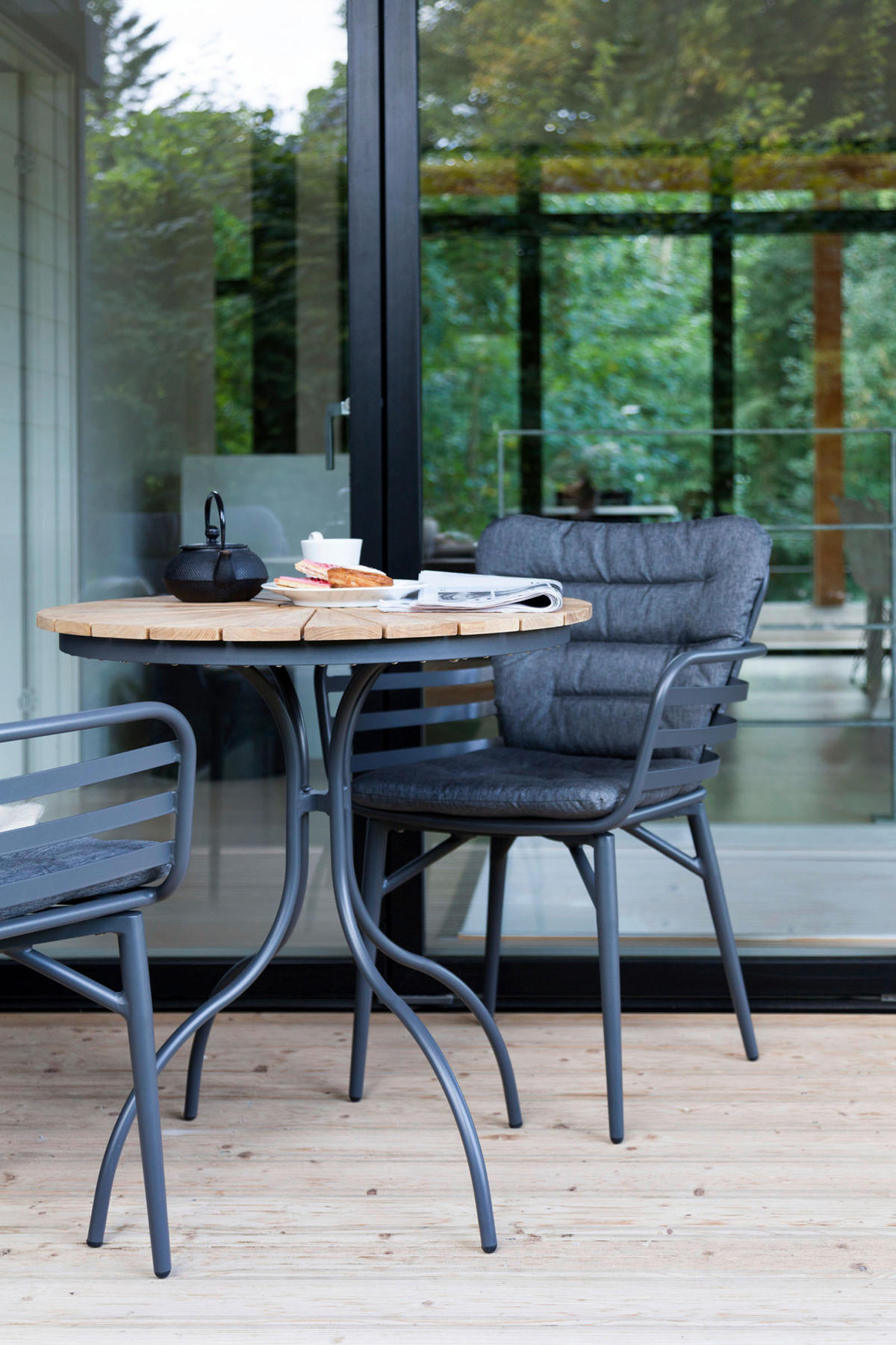 GARTENTISCH Holz rund  - Anthrazit/Teakfarben, KONVENTIONELL, Holz/Metall (80cm) - Gardenson