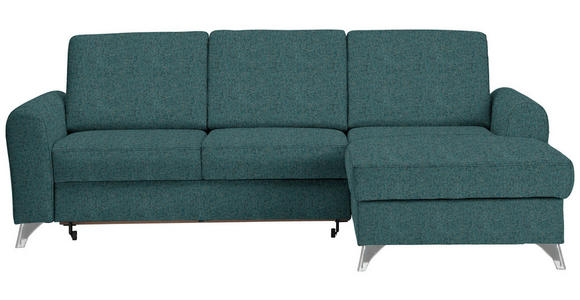 ECKSOFA Petrol Flachgewebe  - Silberfarben/Petrol, Design, Textil/Metall (244/167cm) - Cantus