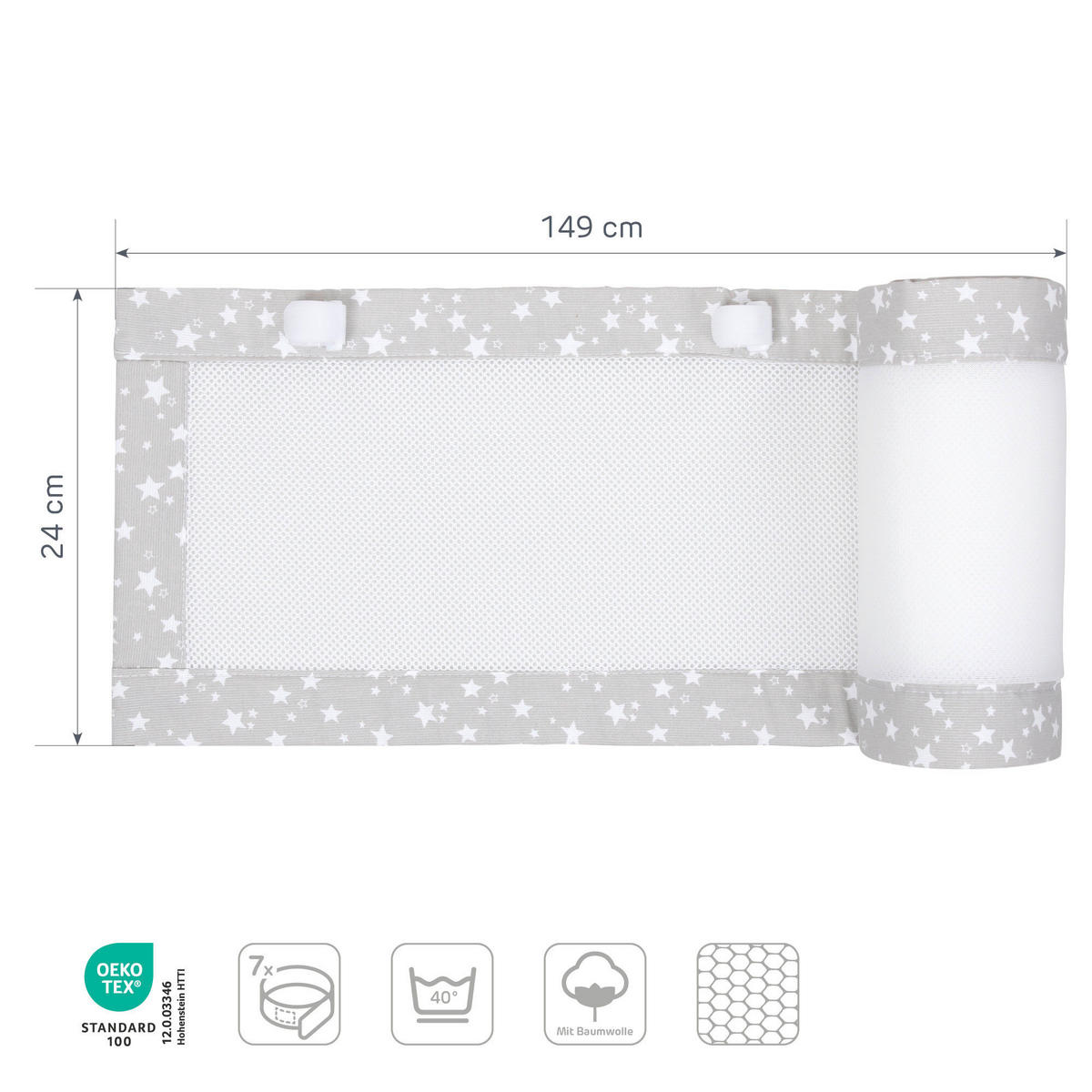 NESTCHEN babybay Nestchen 3D Mesh  - Hellgrau, Basics, Naturmaterialien (149/24/2cm) - Tobi