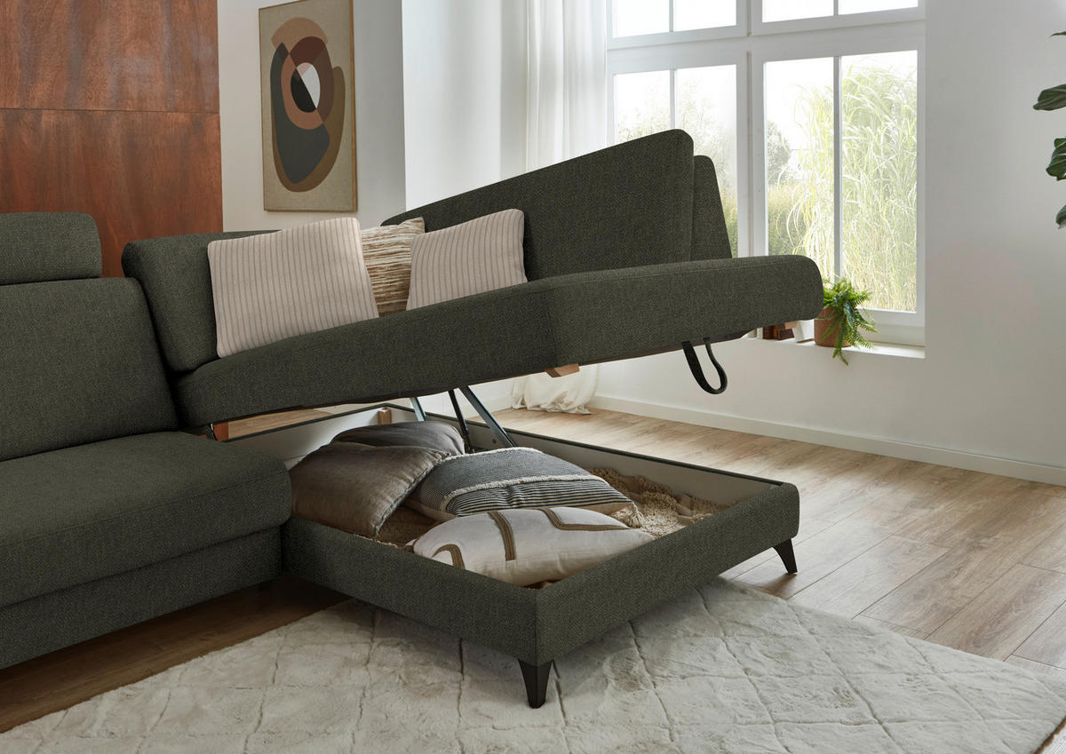 ECKSOFA  Chenille Dunkelgrün  - Dunkelgrün/Schwarz, Design, Textil/Metall (239/182cm) - Beldomo Comfort