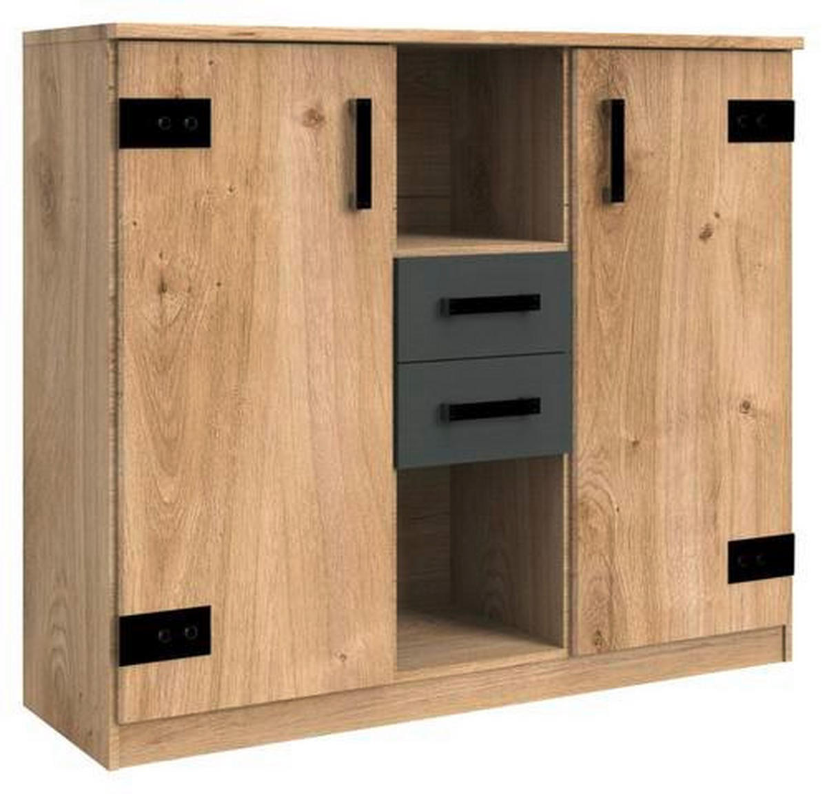 KOMMODE 124/105/41 cm  in Graphitfarben, Eichefarben  - Eichefarben/Graphitfarben, Design, Holzwerkstoff (124/105/41cm) - MID.YOU