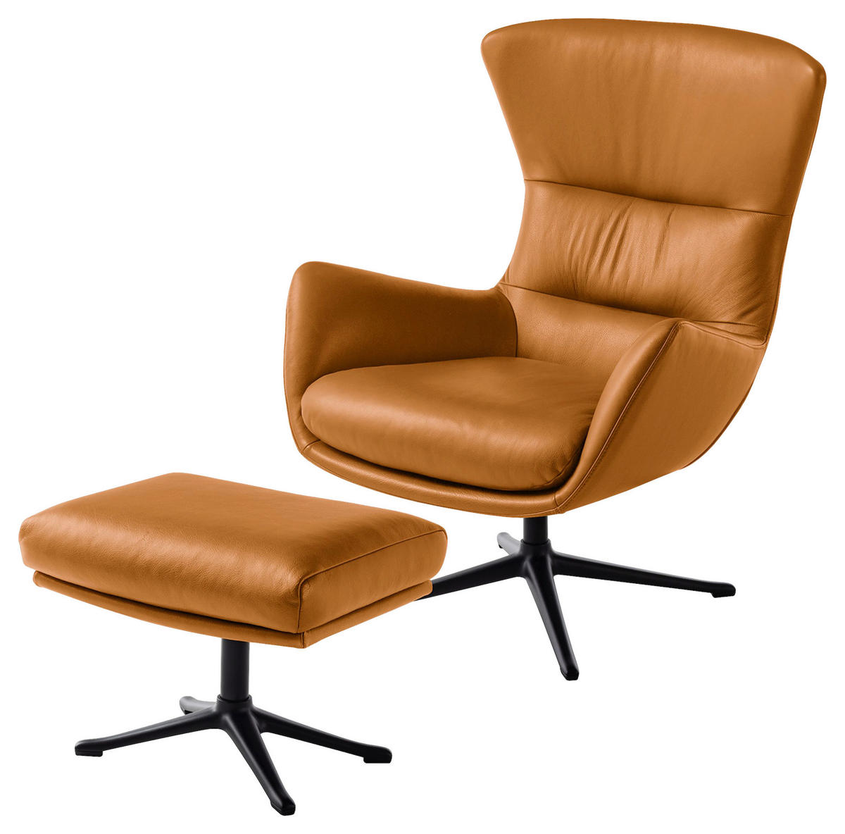 OHRENSESSEL in Cognac  - Cognac/Schwarz, Design, Leder/Metall (84/104/96cm) - home24