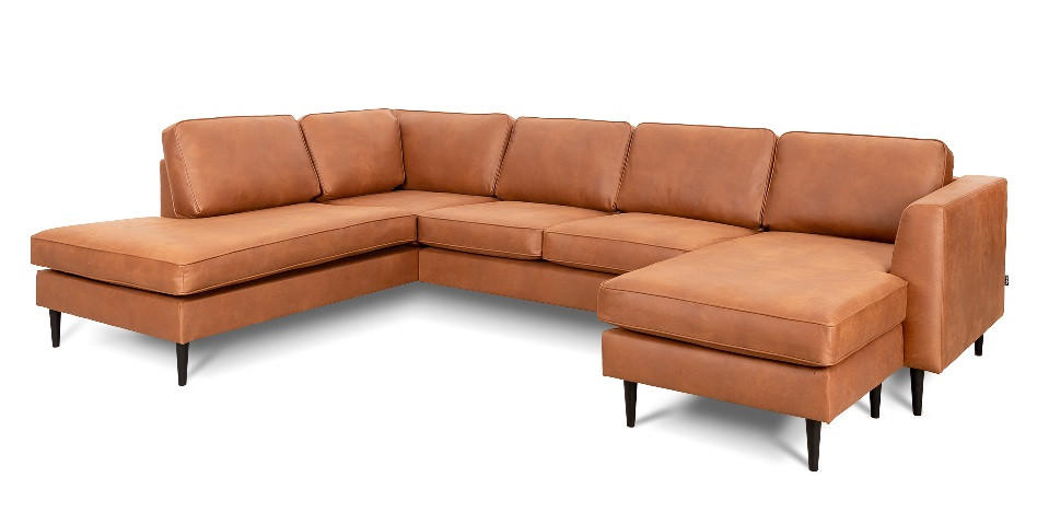 SOFFA i svart, cognacfärgad  - cognacfärgad/svart, Basics, metall/trä (303/210cm) - Pure Home Comfort
