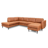 SOFFA i svart, cognacfärgad  - cognacfärgad/svart, Basics, metall/trä (303/210cm) - Pure Home Comfort