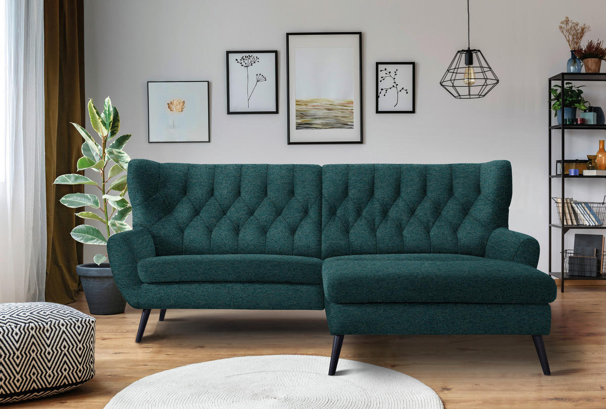 ECKSOFA in Flachgewebe Petrol  - Petrol/Schwarz, Design, Holz/Textil (237/165cm) - Stylife
