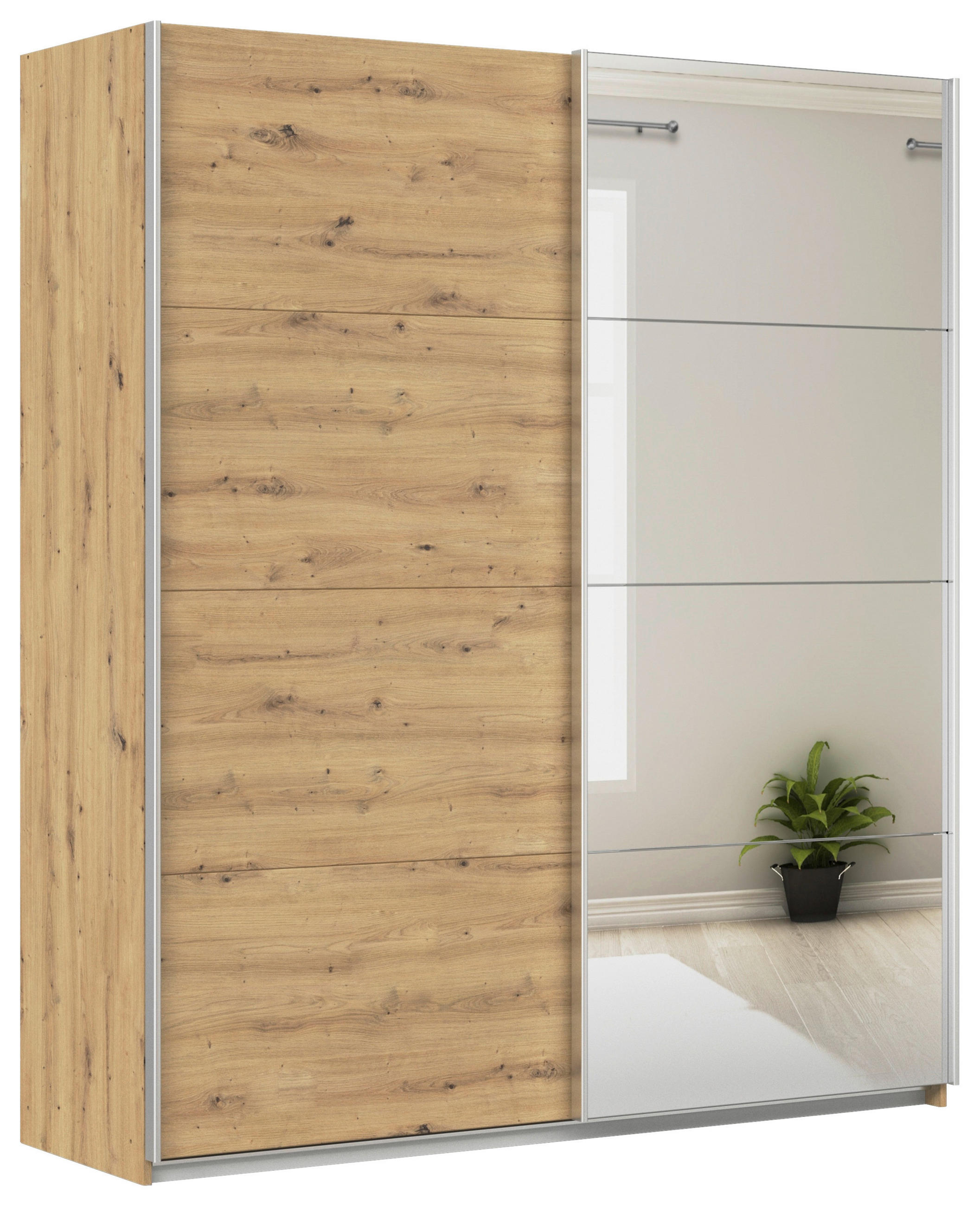 SCHWEBETÜRENSCHRANK Eiche Artisan  - Alufarben/Eiche Artisan, Konventionell, Glas/Holzwerkstoff (181/229/62cm) - Xora