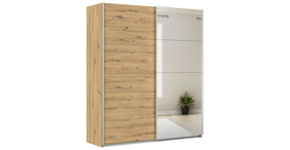 SCHWEBETÜRENSCHRANK  in Eiche Artisan  - Alufarben/Eiche Artisan, KONVENTIONELL, Glas/Holzwerkstoff (181/229/62cm) - Xora