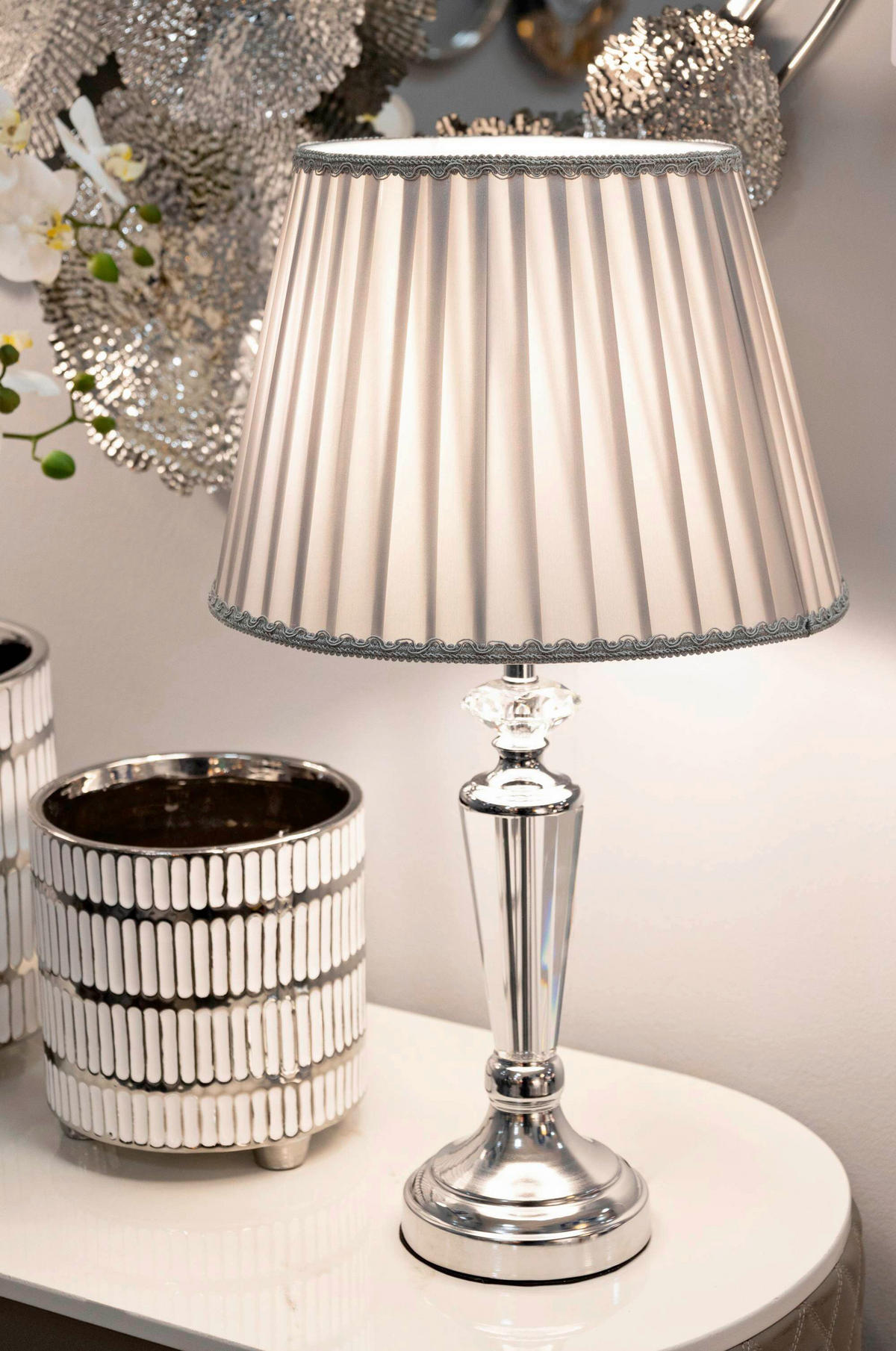 TISCHLEUCHTE - Silberfarben, Basics, Glas/Textil (30/56/30cm)