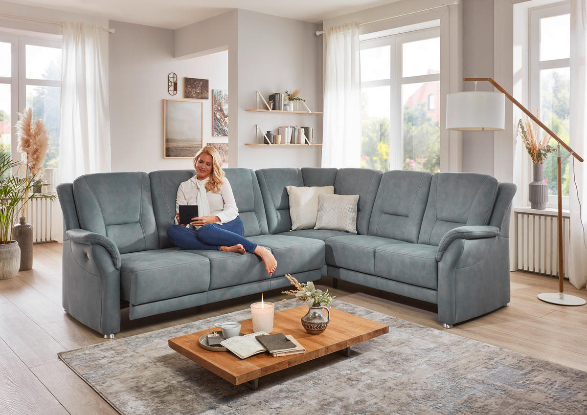 ECKSOFA in Mikrofaser Blaugrau  - Beige/Blaugrau, Konventionell, Textil/Metall (223/275cm) - Beldomo Comfort