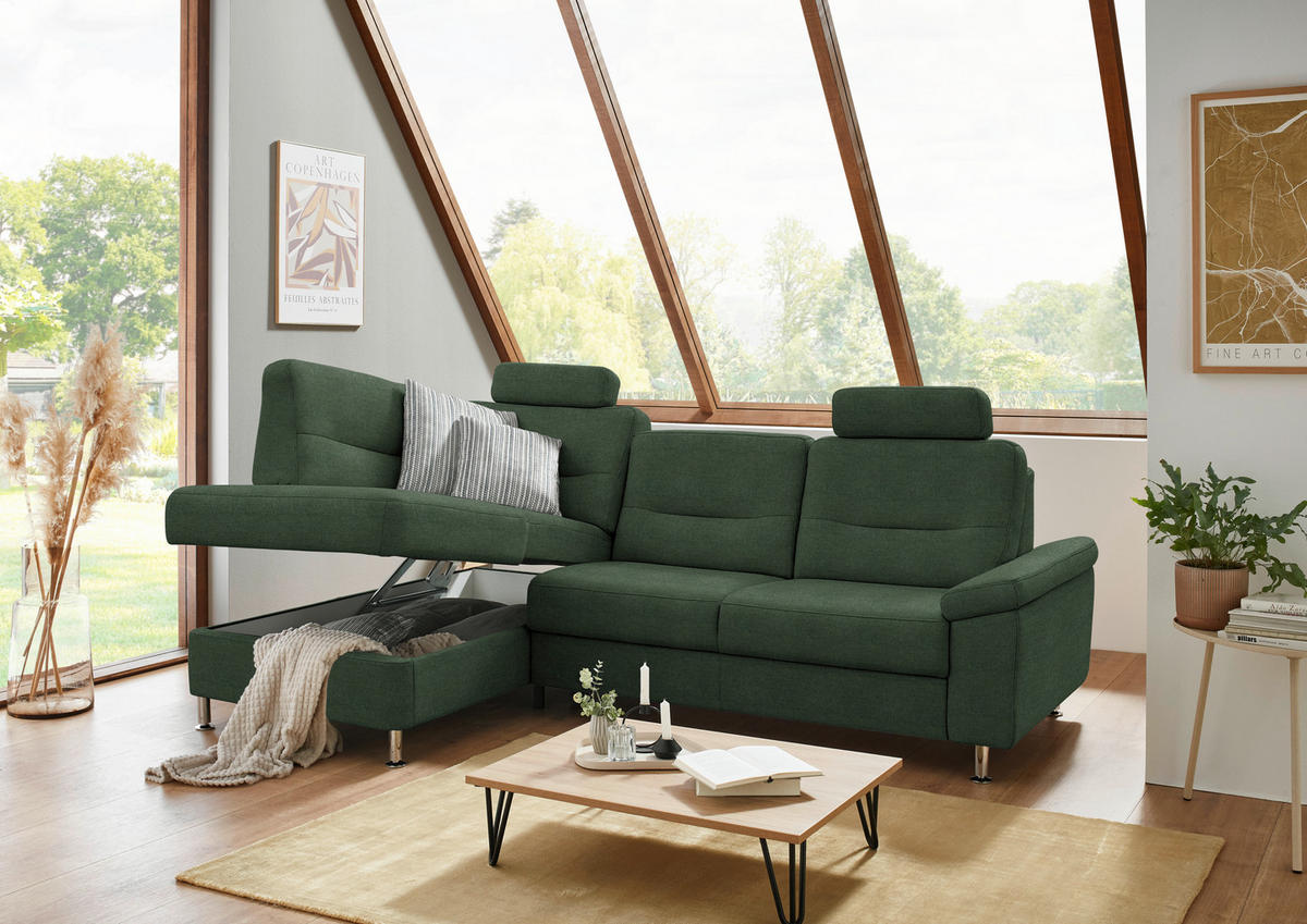 ECKSOFA Flachgewebe Grün  - Alufarben/Grün, Konventionell, Textil/Metall (160/244cm) - Beldomo Comfort