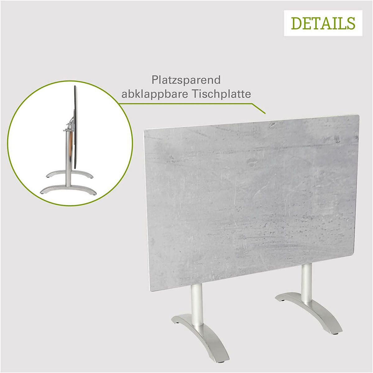TABLE DE JARDIN PLIANTE 120/80/72 cm métal, matériau de bois gris, couleur platine rectangulaire  - gris/couleur platine, Basics, métal/matériau de bois (120/80/72cm) - Gardenson