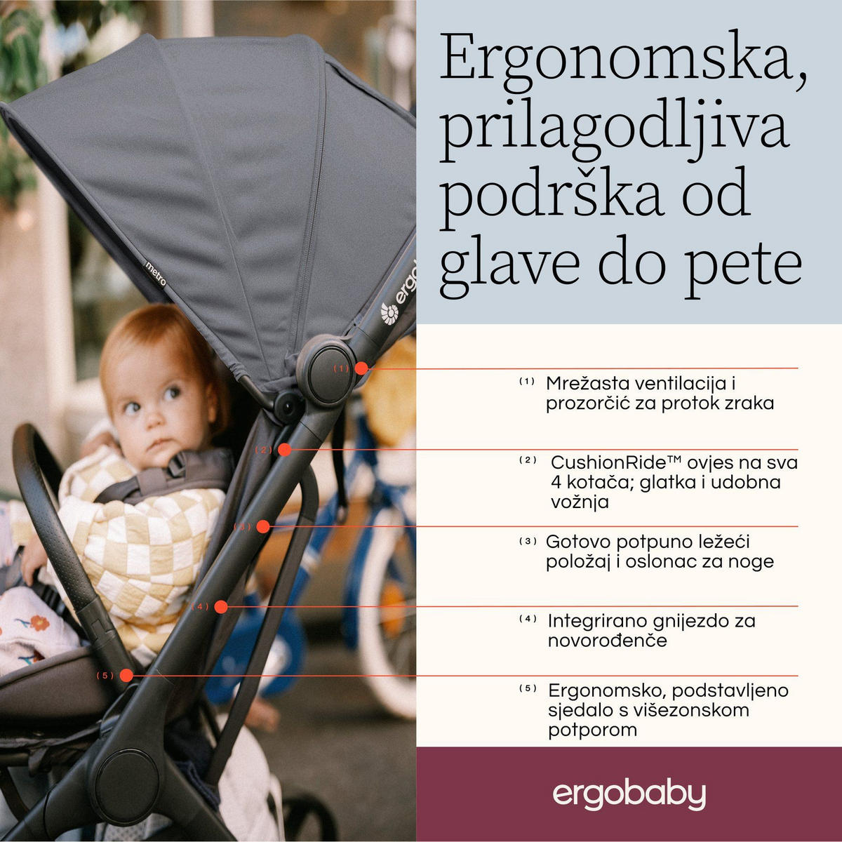 KIŠOBRAN KOLICA  METRO 3  - bež/crna, Basics, tekstil/metal (23/44/56cm) - Ergobaby