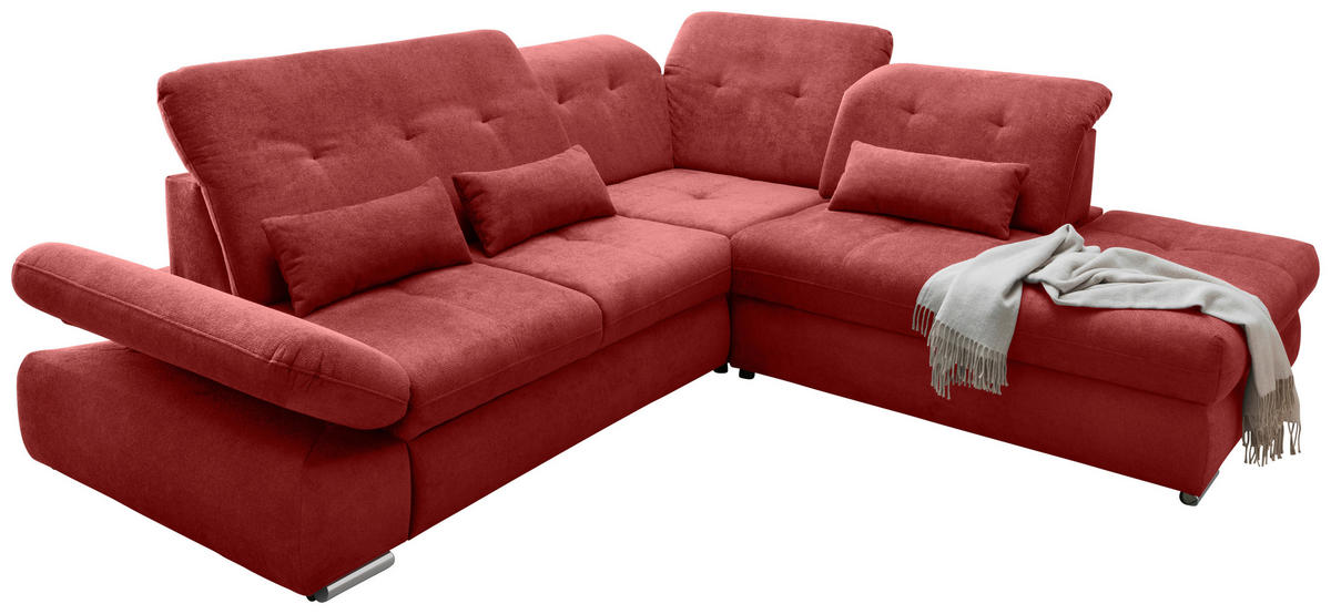 ECKSOFA in Chenille Rot  - Chromfarben/Rot, Modern, Textil/Metall (280/254cm) - Livetastic