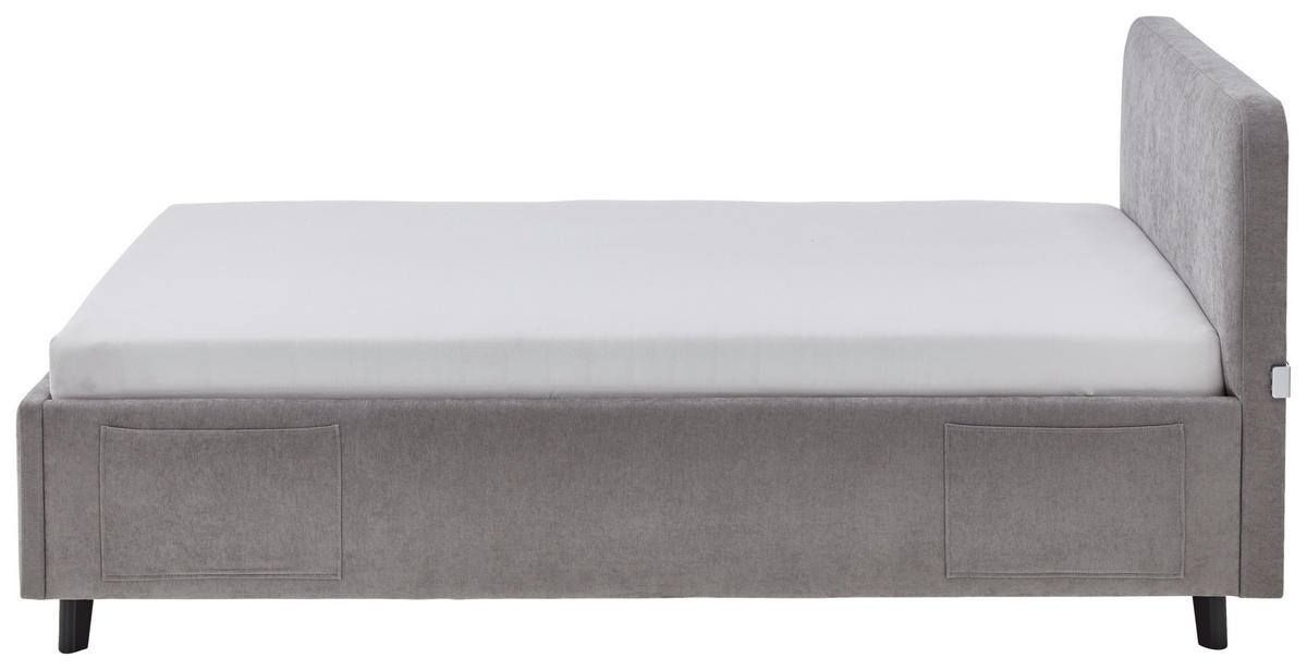 POLSTERBETT 140/200 cm,  in Grau, Schwarz, Betttasche,  - Schwarz/Grau, KONVENTIONELL, Holz/Textil (140/200cm) - Boxxx