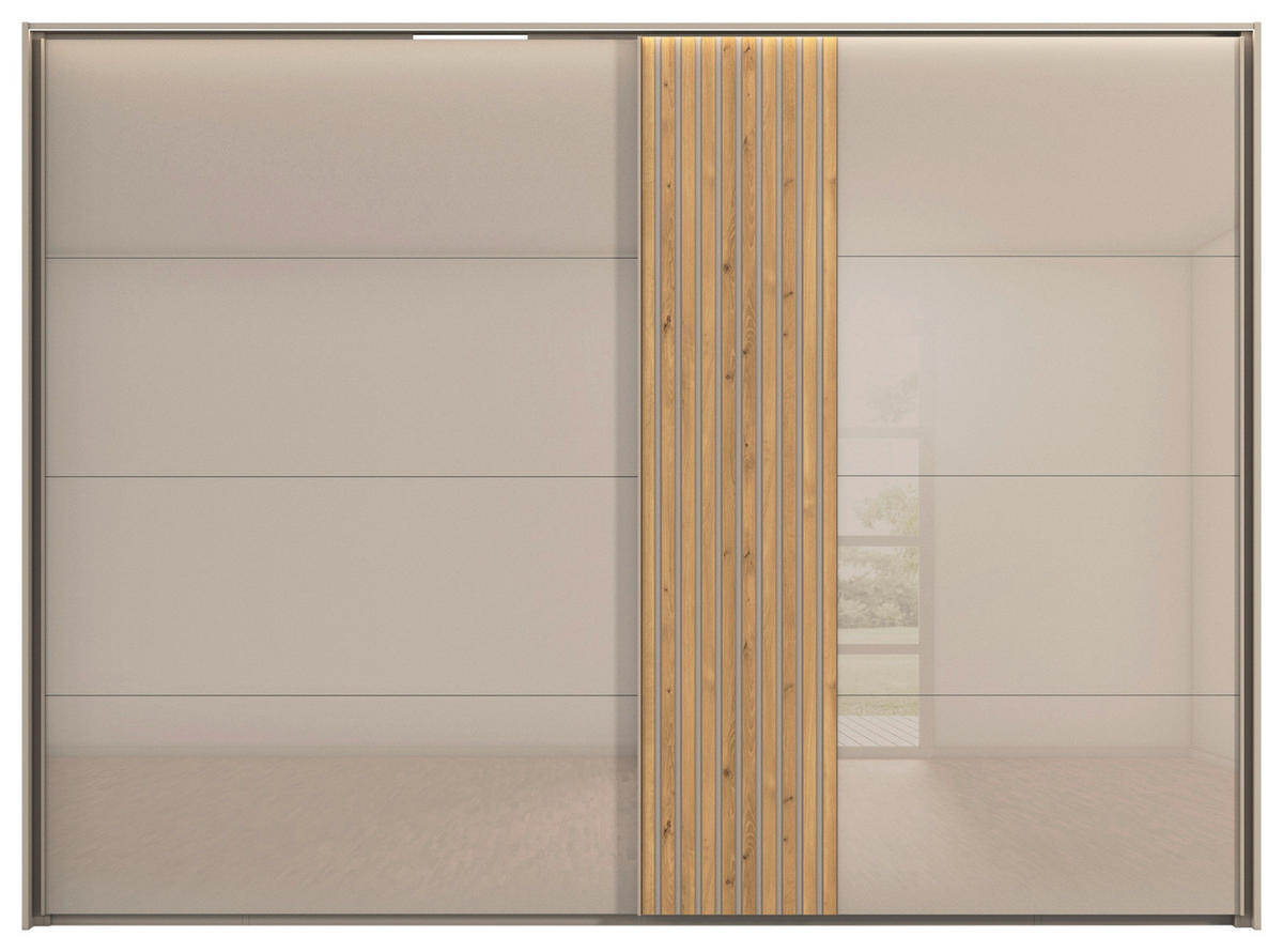 SCHWEBETÜRENSCHRANK 301/223/68 cm 2-türig Eichefarben, Fango  - Fango/Eichefarben, Design, Glas/Holzwerkstoff (301/223/68cm) - Novel