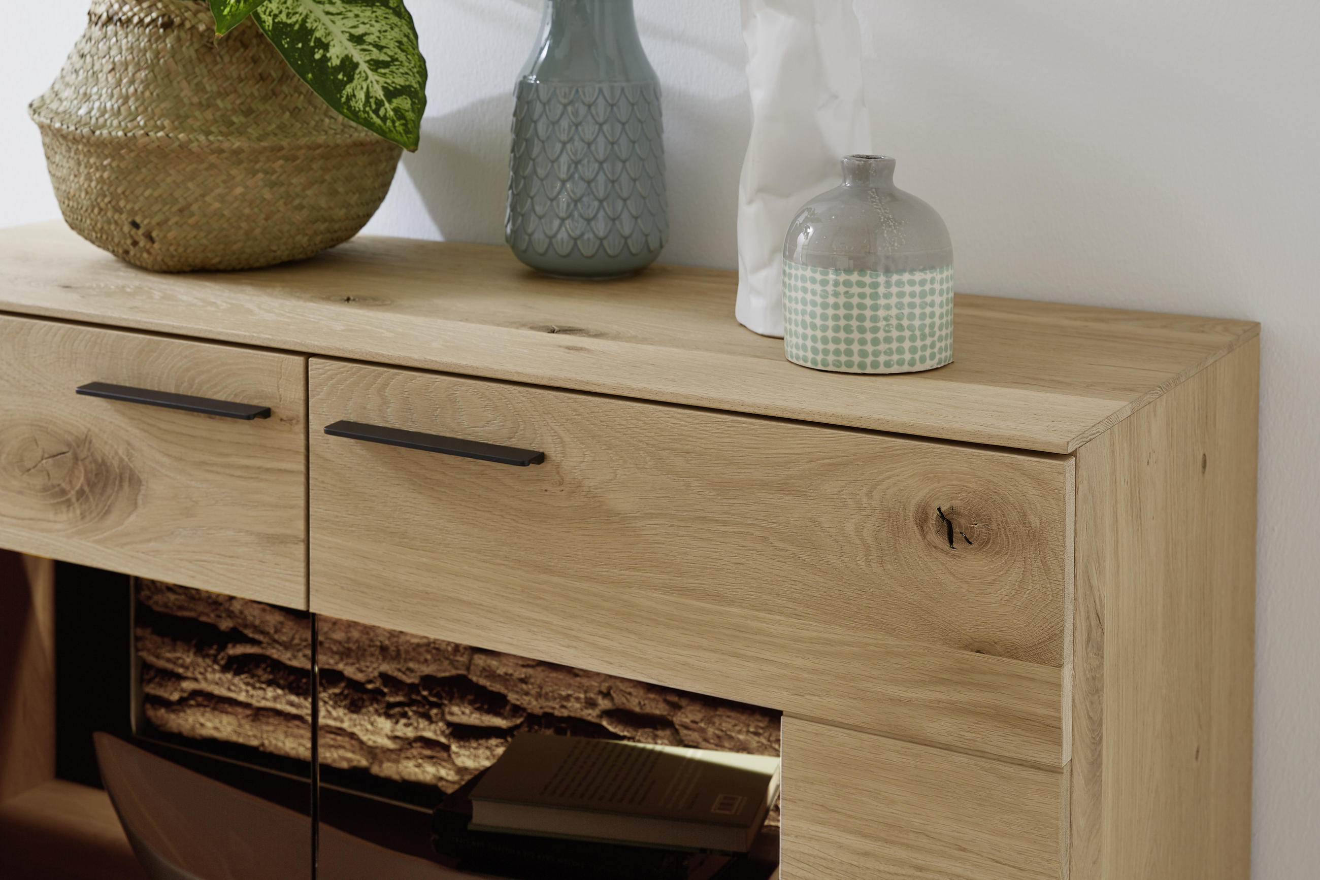 HIGHBOARD Anthrazit, Eichefarben 115/124/44 cm - Eichefarben/Anthrazit, Design, Glas/Holz (115/124/44cm) - Valnatura