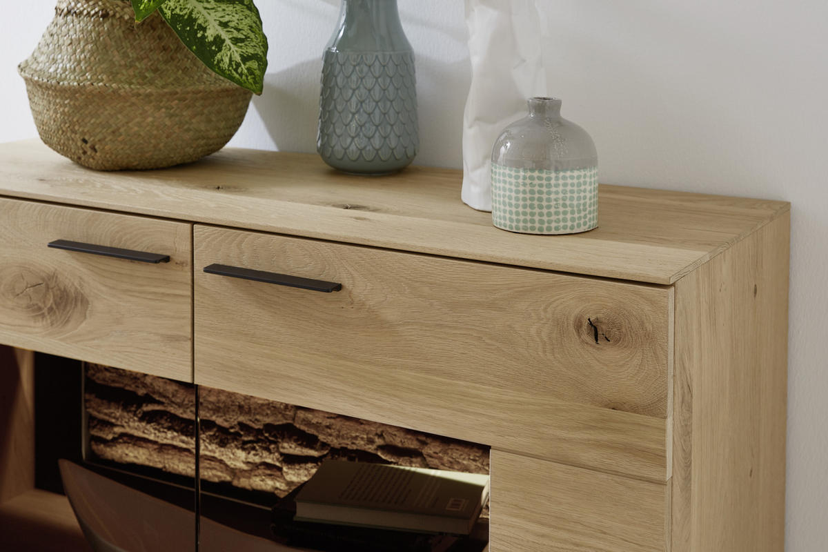 HIGHBOARD  in 115/116/44 cm  - Eichefarben/Anthrazit, Design, Glas/Holz (115/116/44cm) - Valnatura