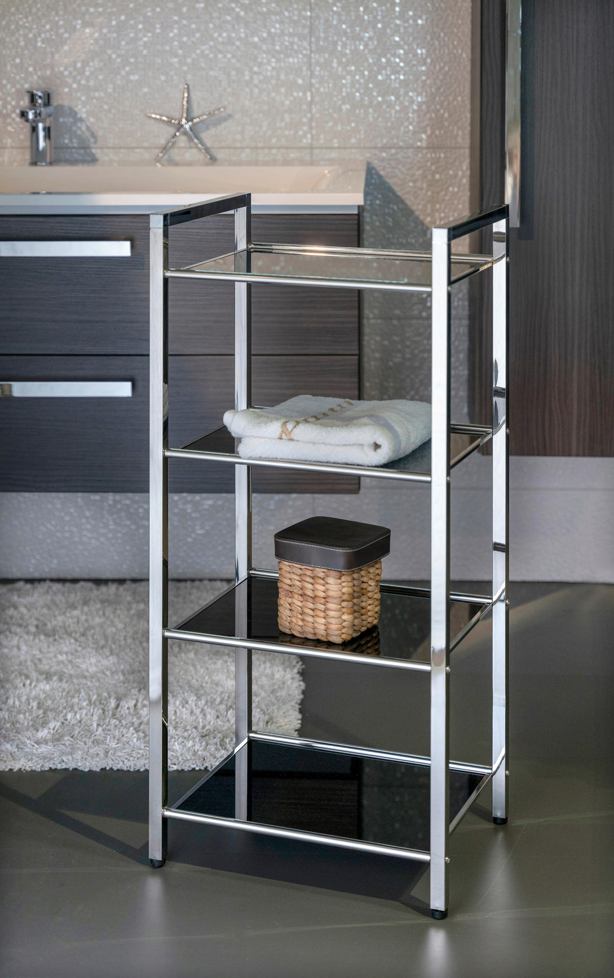 REGAL Schwarz, Edelstahlfarben  - Edelstahlfarben/Schwarz, Design, Glas/Kunststoff (30/87/40,5cm)