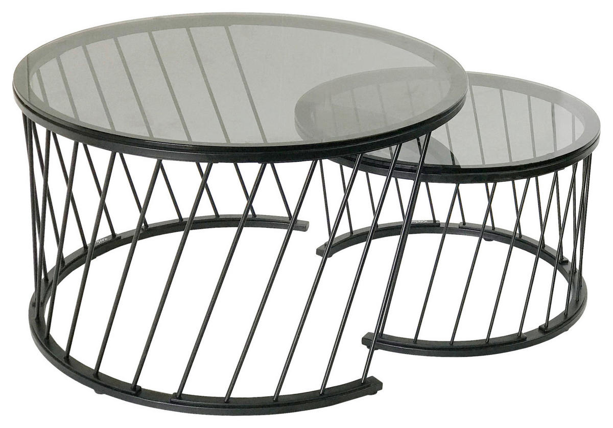 COUCHTISCHSET Farbglas 70/70/42 cm rund Grau, Schwarz  - Schwarz/Grau, Design, Glas/Metall (70/70/42cm) - Novel