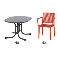 GARTENGARNITUR 5-teilig Stahl  - Rot, Basics, Kunststoff/Metall (90/80/140cm) - Siena Garden