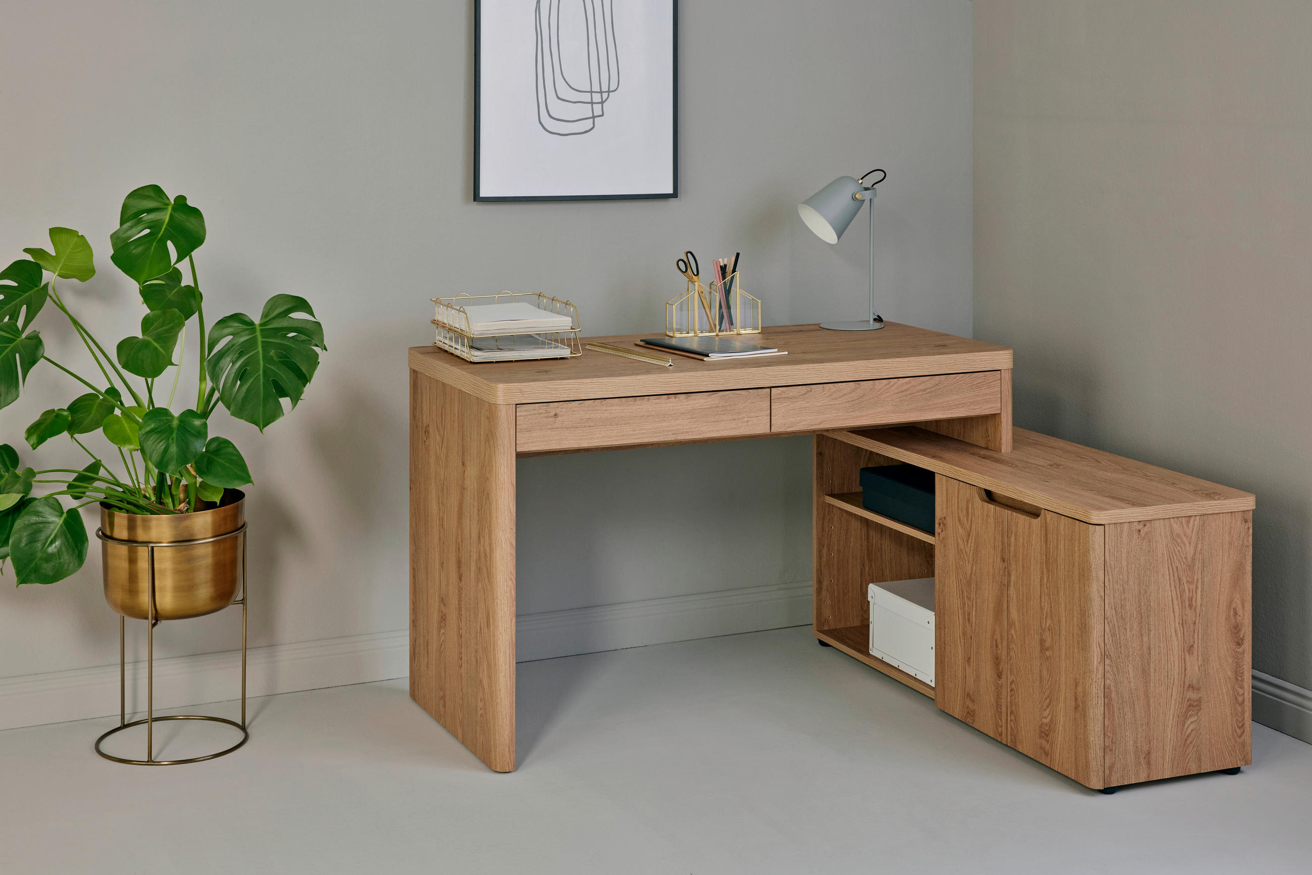 ECKSCHREIBTISCH 140/118/76 cm  in Eichefarben  - Eichefarben, MODERN, Holzwerkstoff (140/118/76cm) - Livetastic