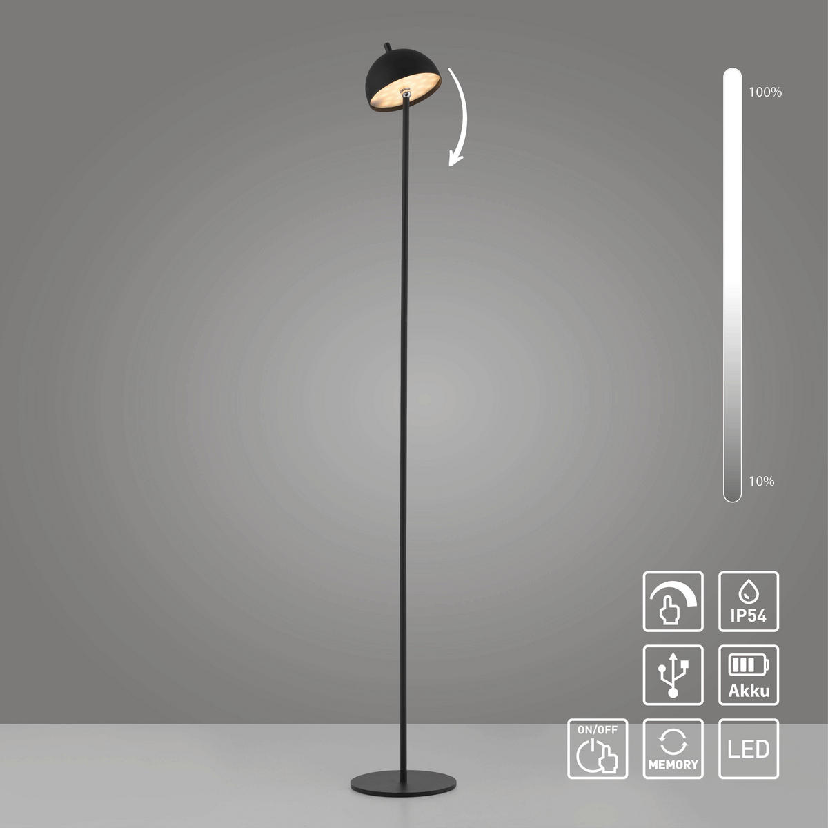 AKKU-STEHLEUCHTE 18/18/126 cm    - Schwarz, Design, Kunststoff/Metall (18/18/126cm) - Schöner Wohnen