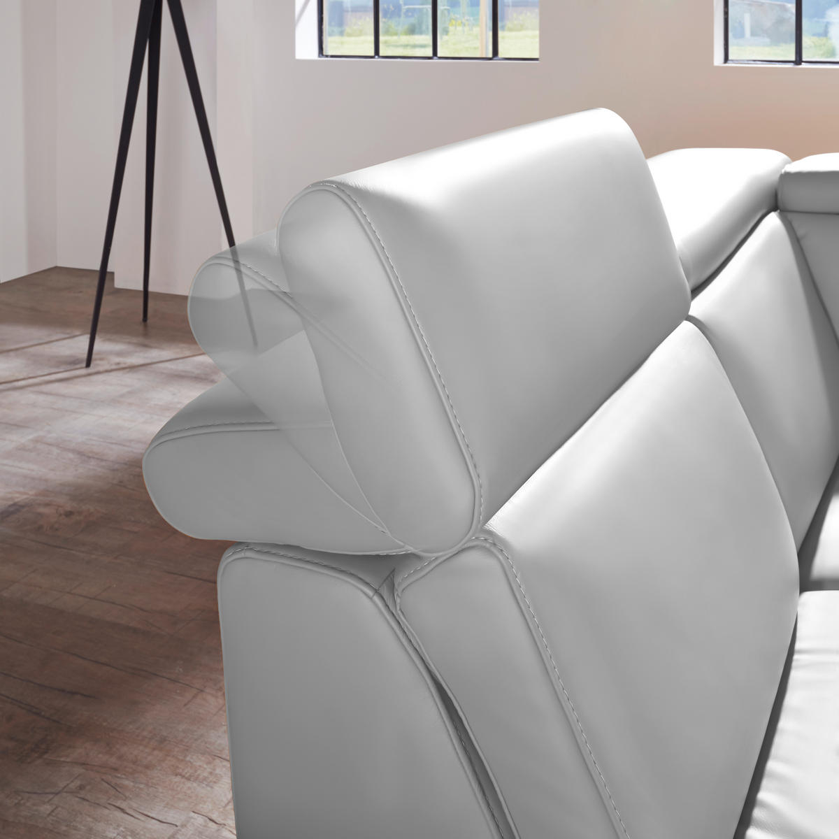 ECKSOFA in Echtleder Grau  - Alufarben/Grau, Design, Leder/Metall (239/271cm) - Cantus