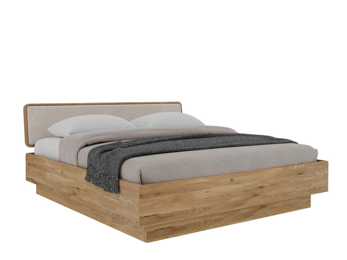 BETT in Creme, Wildeiche  - Wildeiche/Eichefarben, MODERN, Holz/Textil (180/200cm) - MID.YOU