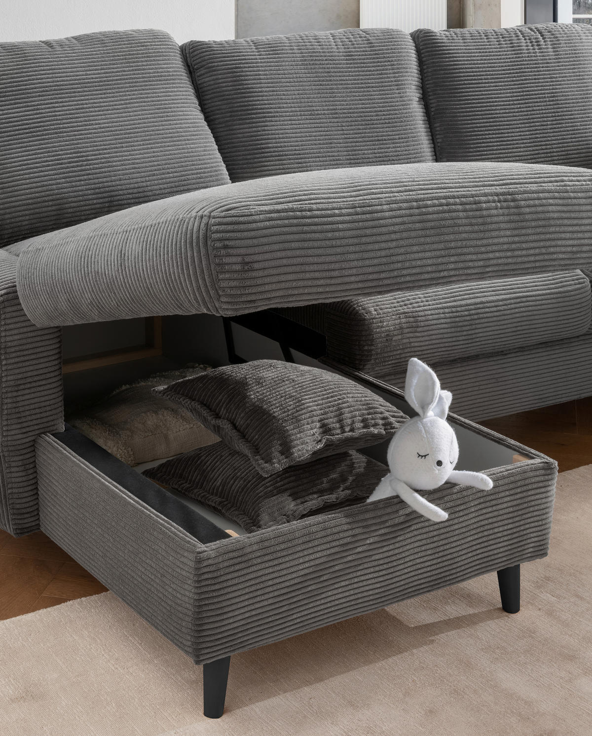 ECKSOFA Grau Cord  - Schwarz/Grau, Design, Holz/Textil (150/228cm) - P & B