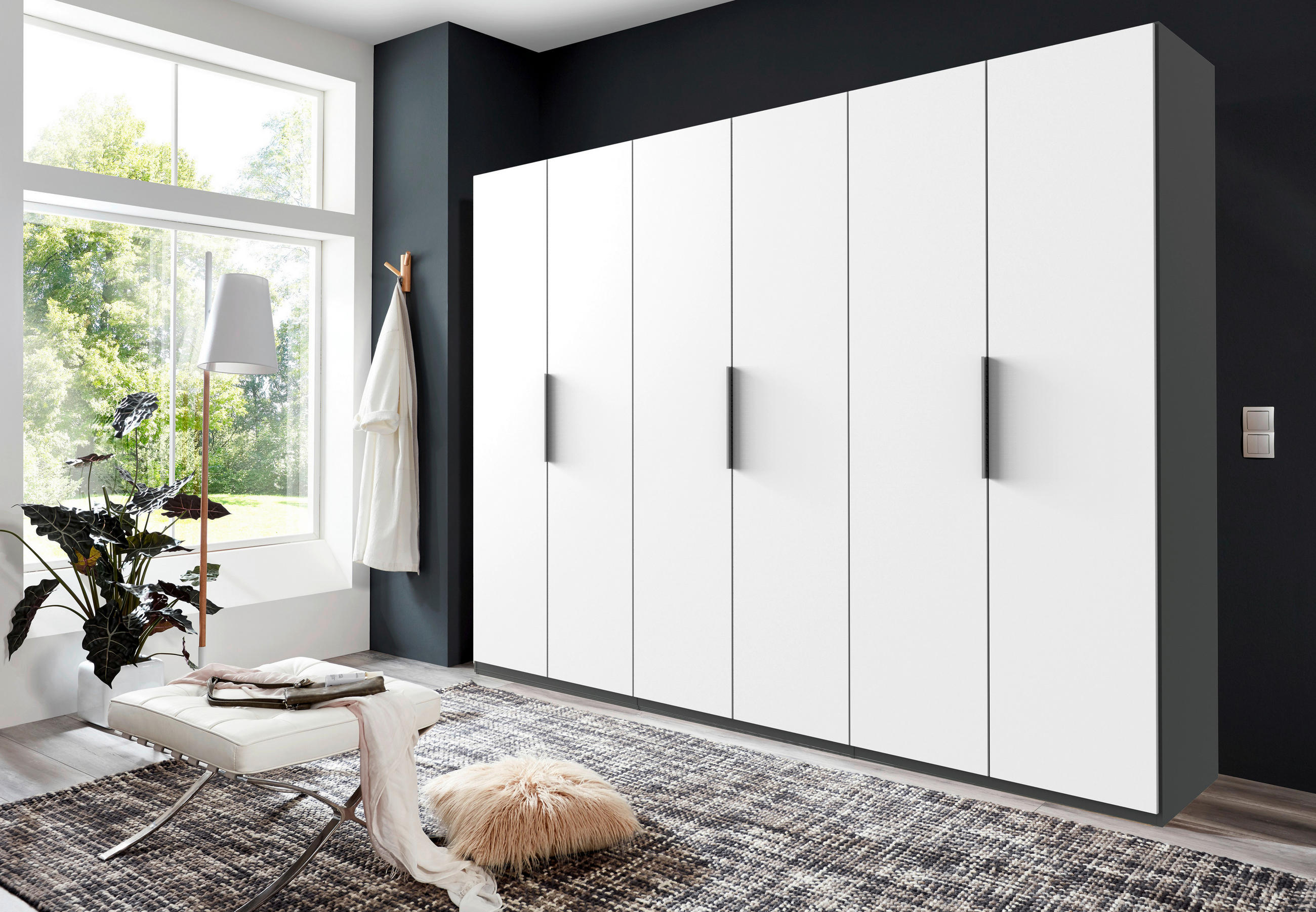 DREHTÜRENSCHRANK in Graphitfarben, Weiss  - Weiss/Schwarz, Konventionell, Holzwerkstoff/Metall (300/236/58cm) - Hom`in