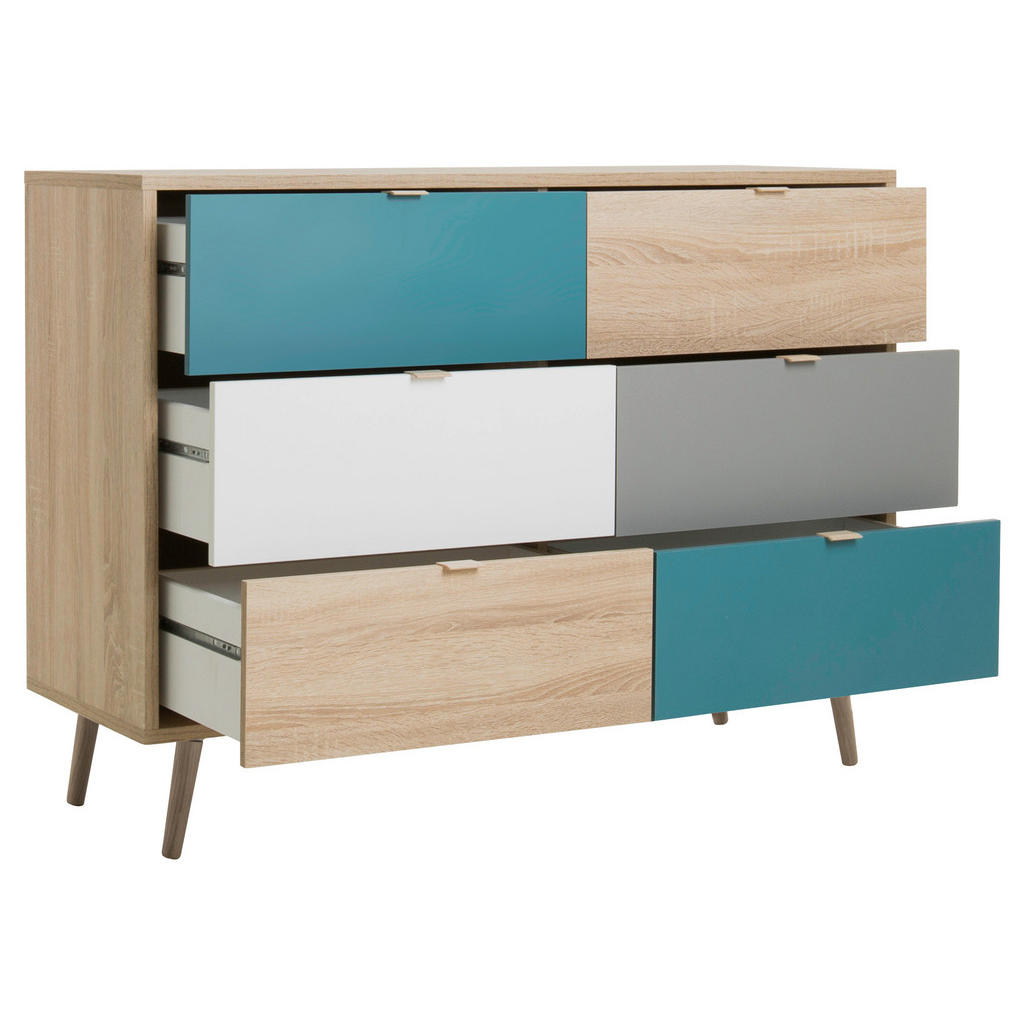 Thumbnail - Mid.you Kommode, Grau, Weiß, Eiche, Petrol, Holzwerkstoff, 6 Schubladen, 120x85x40 cm, Typenauswahl, Garderobe, Garderob...