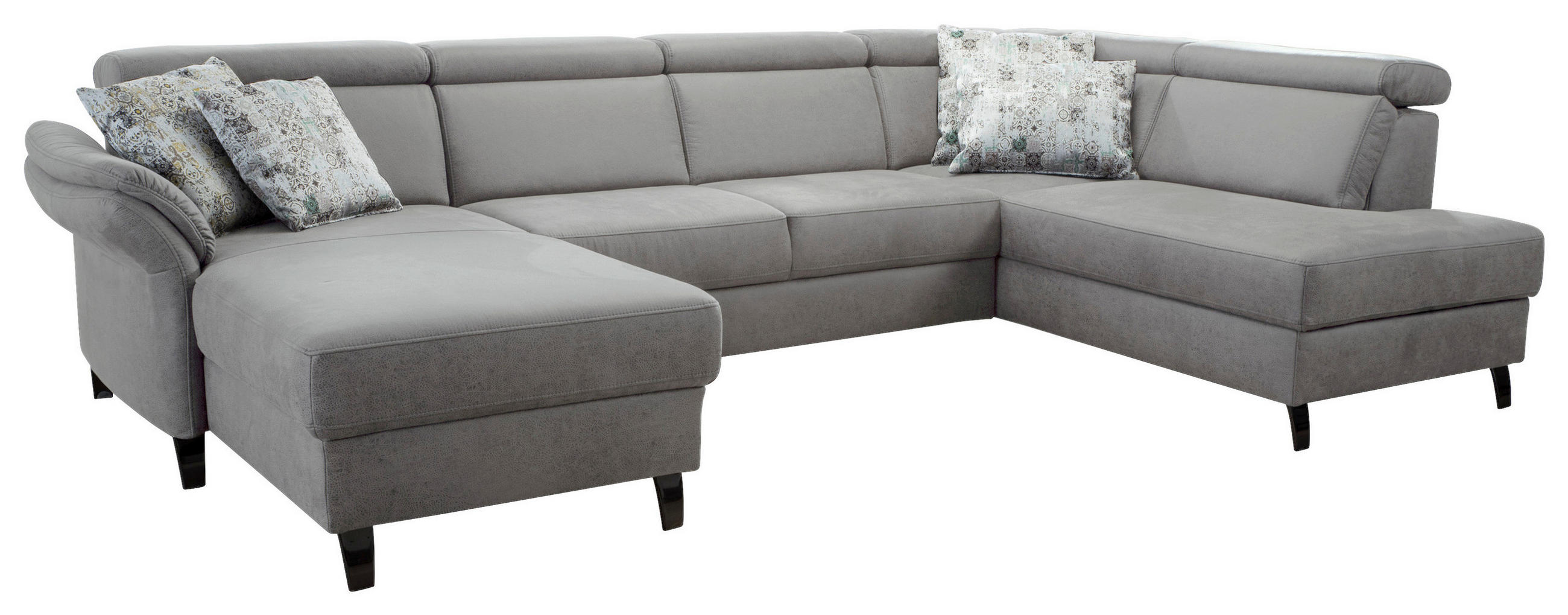 WOHNLANDSCHAFT Hellgrau Mikrofaser  - Hellgrau/Schwarz, KONVENTIONELL, Textil/Metall (165/317/193cm) - Sit & More