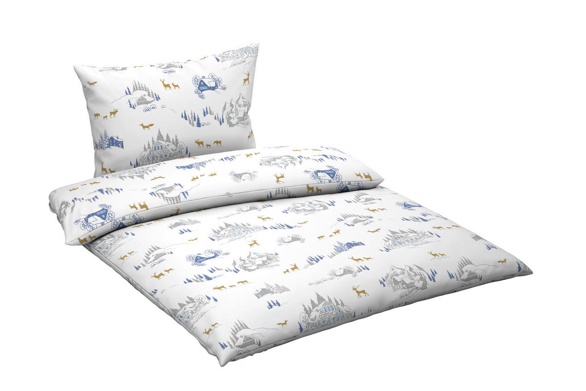 BETTWÄSCHE 2-teilig Flanell 140/200 cm  - Blau/Goldfarben, Design, Textil (140/200cm) - X-Mas