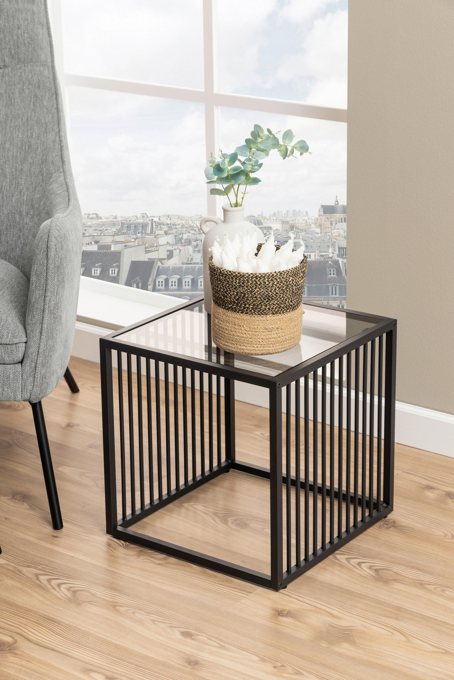 BEISTELLTISCH Schwarz quadratisch  - Schwarz, Design, Glas/Metall (40/40/40cm) - MID.YOU