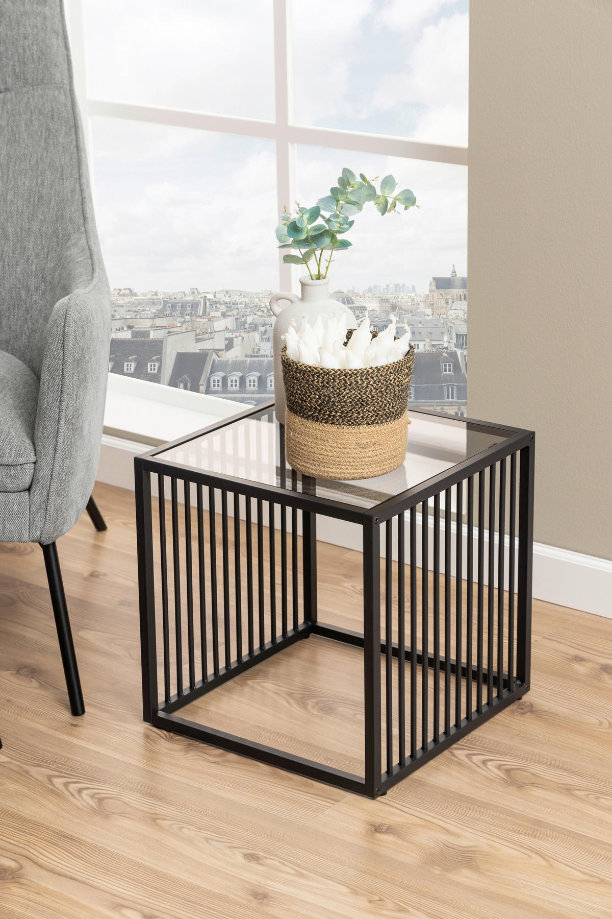 BEISTELLTISCH in Glas, Metall  - Schwarz, Design, Glas/Metall (40/40/40cm) - MID.YOU