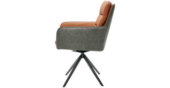 ARMLEHNSTUHL in Eisen Mikrofaser Echtleder pigmentiert - Cognac/Anthrazit, Design, Leder/Textil (58/89/67cm) - Novel