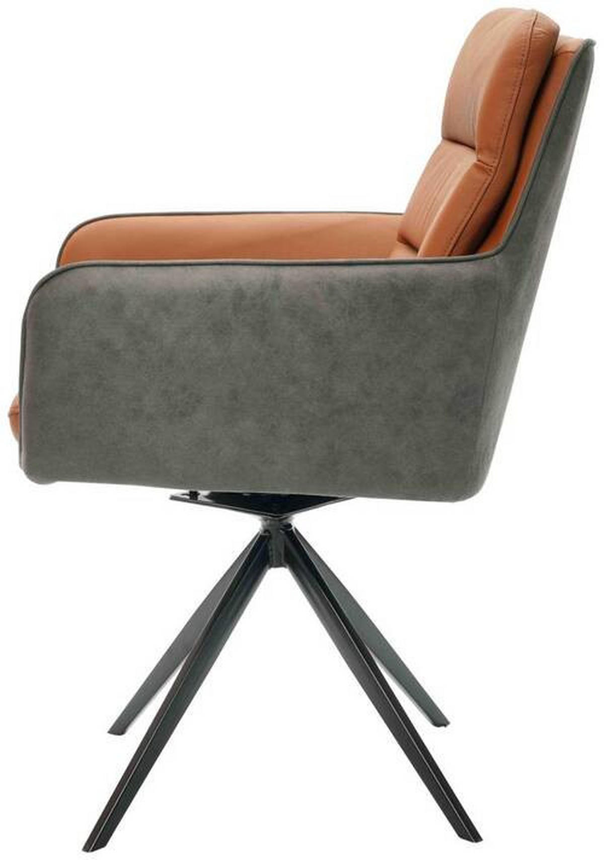 ARMLEHNSTUHL  in Eisen Mikrofaser Echtleder pigmentiert  - Cognac/Anthrazit, Design, Leder/Textil (58/89/67cm) - Novel