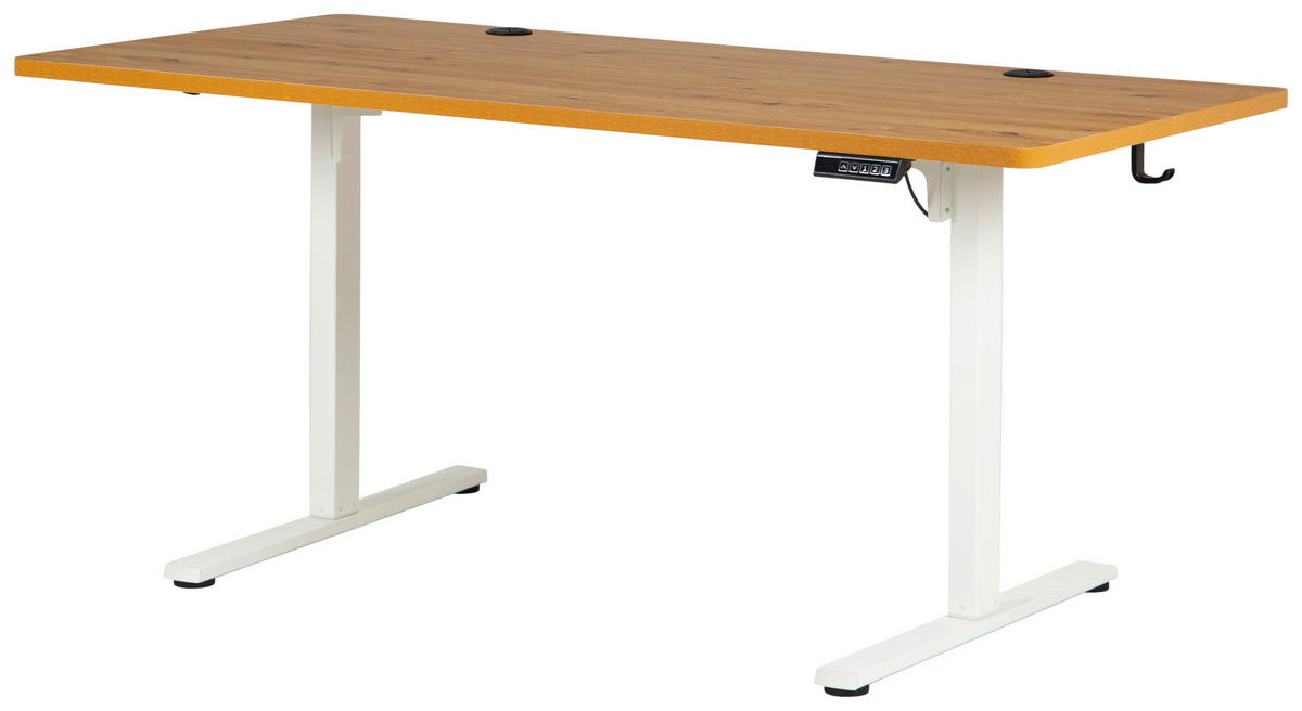SCHREIBTISCH 160/80/72/118 cm Weiss, Eichefarben höhenverstellbar elektrisch höhenverstellbar  - Weiss/Eichefarben, Modern, Holzwerkstoff/Metall (160/80/72/118cm) - Livetastic