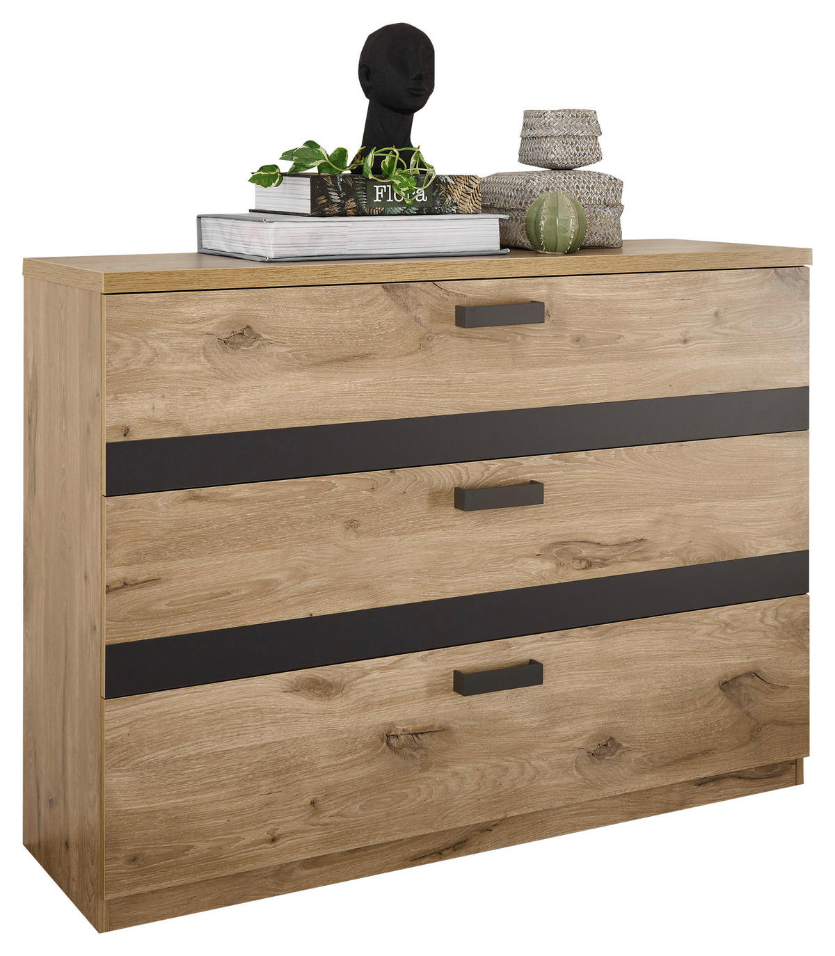 KOMMODE  in 120/88,6/38 cm  - Eichefarben/Graphitfarben, Design, Holzwerkstoff/Metall (120/88,6/38cm) - Xora