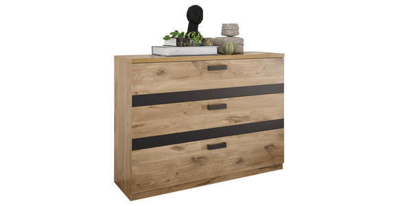 KOMMODE , 120/88,6/38 cm, 3 Schublade(n)  - Eichefarben/Graphitfarben, Design, Holzwerkstoff/Metall (120/88,6/38cm) - Xora